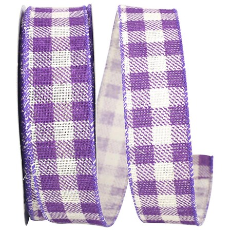 Reliant Ribbon 10.5 in. 20 Yards Gingham Hopsack Twill Wired Edge Ribbon, Purple 93639W-064-09H